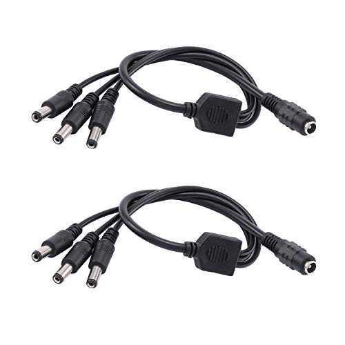 2 Pack DC Power 1 Female to 3 Male 5.5mm x 2.1mm DC Power Supply Splitter Cable Cord, Y Splitter Adapter Wire,3 Way Y-Cable for Security CCTV Parking Camera, LED Strip Light