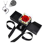 Preserved Real Rose with Heart I Love You Necklaces for Women - Eternal Red Flowers Gifts for her Romantic Gift Set for Girlfriend Birthday Anniversary on Valentines Mothers Day Christmas
