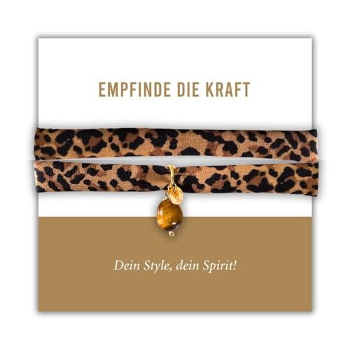happymaker - bracelet enroulé pour femme, motif léopard, bande en tissu avec pendentif en tourmaline noire, comme tour de cou, collier ou bracelet, bijoux de style Lion (Oeil de tigre)