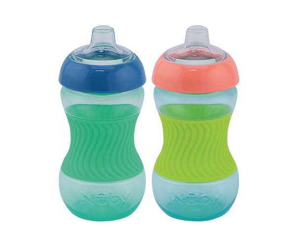 Nuby - Paquete de 2 Mini Tazas - Vasito de Aprendizaje para Niños con Asa de Silicona - Vaso para Bebé - 2 Unidades Azul y Verde - 180 ml - 4+ Meses