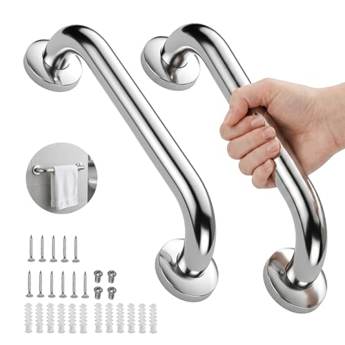 2 Pack Shower Grab Bar, Stainless Steel Bathroom Grab Bar, Shower Handle Bath Handle, Safety Bars for Shower Chair Bench, Grab Bars Senior, Elderly, Handicap(12 Inch)
