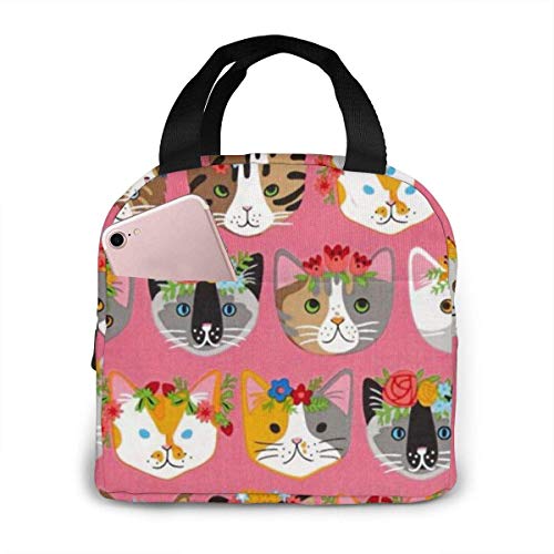 Yuanmeiju Bigotes y colas Dressy Kitty Cats Bolsa de picnic con aislamiento térmico Tote Bento Large Meal Prep Bolsas suaves grandes a prueba de fugas para lonchera