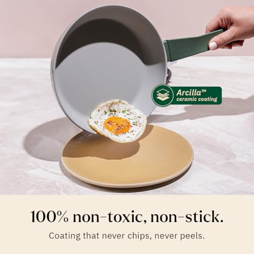 Image of Ember Cookware Arcilla Ceramic Frying Pan 24cm | Non Stick Cookware | Non Toxic Pan | ISI Certified | Ceramic Fry Pan for Cooking | PFAS & PTFE Free | 5-Year Warranty | Green