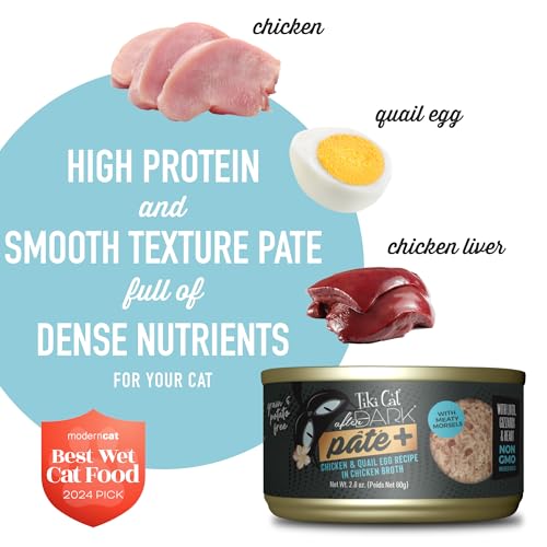 Image of Tiki Cat After Dark Pate+ Chicken & Quail Egg, 2.8 oz. Can (12 Count) | Tiki Cat After Dark Pate+ with chicken and quail egg, Organ meat, High Protein, High Moisture, 2.8 oz. cans, 12 Pack
