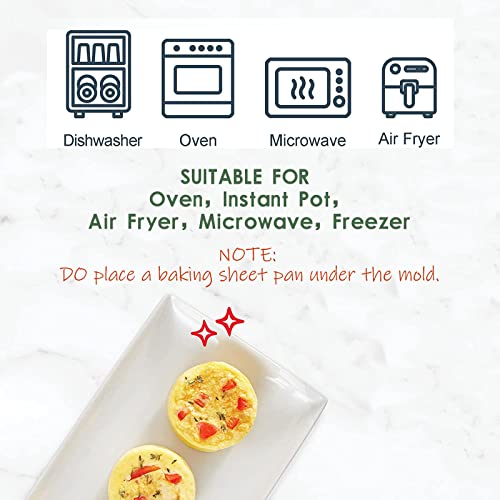 Silicone Egg Molds Frittata Pan, 2 Pack Starbuc Egg Bites Deep 3 Inch Dash Cups Sous Vide Round Rolls for Breakfast Sandwiches Omelets Dinner Rolls Baking