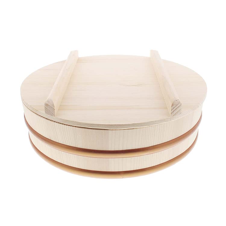 TIKUSAN Wooden Hangiri Sushi Rice Mixing Tub PP Band with Lid Made in Japan Made of Momi Fir Sushi Rice Bowl Sushi Oke (10.6" (27cm))