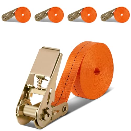 Cinghie di Tensione con Cricchetto 5M, 4 Pezzi Cinghie a Cricchetto, Cinghie di Fissaggio Professionali, Carico 1000 kg, Cinghie di Ancoraggio Estremamente Robuste Fissaggio del Carico