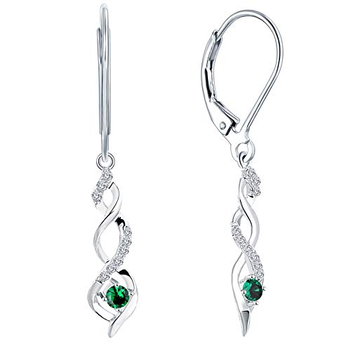 JO WISDOM Pendientes Mujer Plata de ley 925 Infinito Cristales Swarovski Circonita cúbica AAA Piedra natal de Mayo Color Esmeralda Joyería