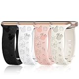 Picture of 4 PACK Engraved Silicone Bands Compatible with Apple Watch Band 40mm 38mm 41mm 42mm 44mm 45mm 46mm 49mm Women Breathable Soft Cute Sport Replacement Strap for iWatch SE Series 11 10 9 8 7 6 5 4 3 2 1