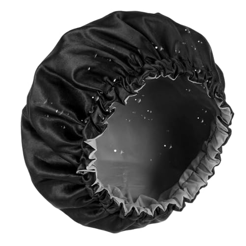 Image of Gjinxi Shower Cap, Terry Lined Hair Bonnet Layer Waterproof Adjustable Shower Caps for Women Thick Hair (Black)