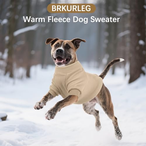 Image of BRKURLEG Dog Sweater, Warm Fleece Dog Winter Coat, Light Coffee, L