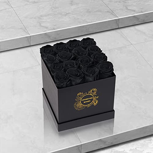Uforever Roses Preserved Roses In A Box Valentines Day Roses For Her Mothers Day Roses, Flowers For Delivery Prime, 100% Real Roses That Lasts For Years, Christmas Day, Birthday (Black) #TOP1