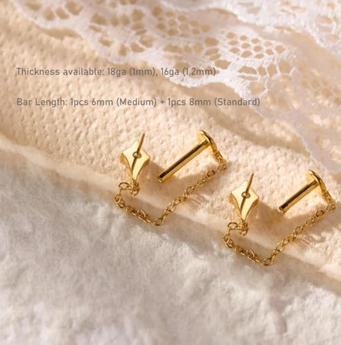 16G 18G Helix Earring Rook Piercing Jewelry Titanium Dangle CZ Chain Tragus Stud Flat Back Stud Cartilage Earring3