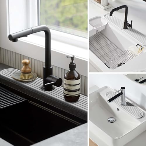 DEJUPE Stone Faucet Mat for Kitchen Sink – Diatomite Fast-Drying Stone Tray, Faucet Mat Sink Splash Guard, Decorative Sink Protector for Kitchen Bathroom Counter [Light Grey, 17.7''x3.9''] by DEJUPE - Image 6