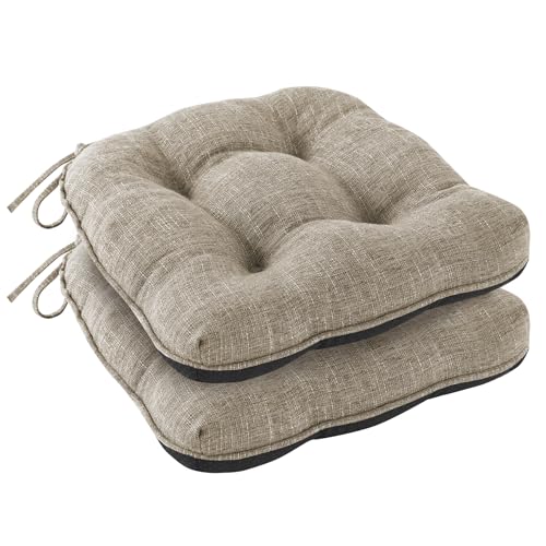 Chair Cushions for Dining Chairs Set of 2, Kitchen Chair Cushions, Chair Pads with Ties and Non Slip Backing, Tufted Memory Foam Seat Cushion 2 Pack, 15.5" x 15.5" x 4", Khaki