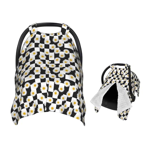 Muishi Daisy Black and White Checkered Baby Car Seat Canopy Nursing Cover for Newborn Car Seat Breastfeeding Covers Blanket Newborn Shower Gift