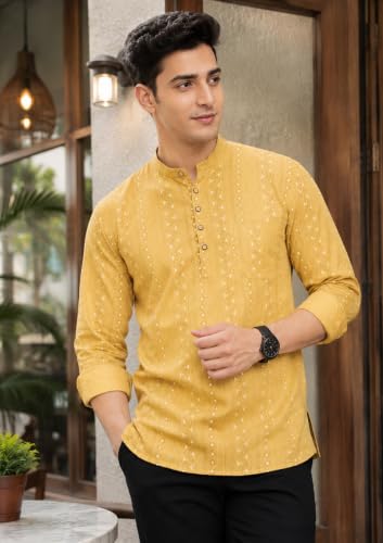Image of Majestic Man Men's Cotton Regular Fit Short Printed Designer Kurta