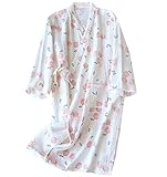Betusline Damen-Bademantel aus Baumwolle, weicher Musselin-Gaze, mittellang, leichter Kimono-Bademantel, Pfirsich, Medium-Large