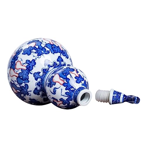 ERINGOGO Cerámica de Vino Calabaza Azul y Blanco Jarra Multiusos para Brandy Whisky y Ron Almacenamiento Seguro para Hogar Bares y Restaurantes