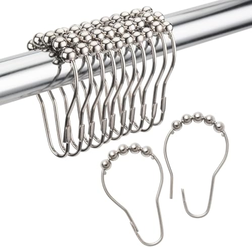 ‎Shower Curtain Hooks Rings, Rust-Resistant Metal Rings for Bathroom Rods, Brushed Nickel Shower Curtain Hooks, Set of 12,