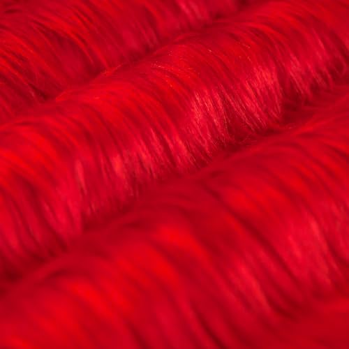 FabricLA Faux Fur Fabric - 2 Packs Square Fur Material Fabric - 12” X 12” Inches - Shaggy Fur Patches Fabric Cuts Chair Cover Seat Cushion for DIY Craft - Red
