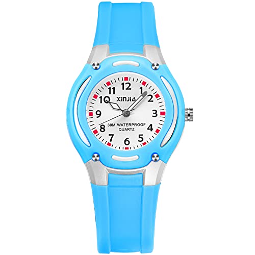 KDM Reloj de pulsera para niños y niñas, resistente al agua, luminoso, para aprender a enseñar a la muñeca, color azul, azul Cover