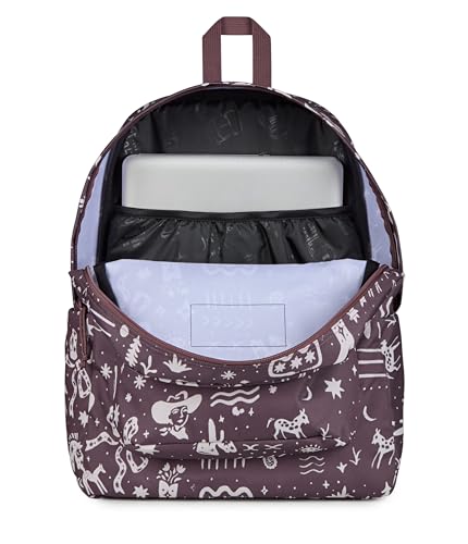 Image of JanSport SuperBreak Plus Backpack with Padded 15-inch Laptop Sleeve and Integrated Bottle Pocket - Spacious and Durable Daypack for Work and Travel, Yeehaw And Horses Mahogany Haze /Cream