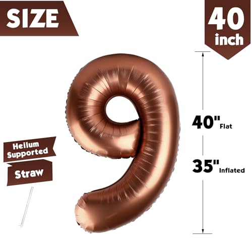 Image of 40 Inch Brown Number 9 Balloon Birthday Party Decorations for Men & Women