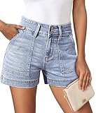 Pink Queen Trendy Womens Denim Shorts High Waisted...