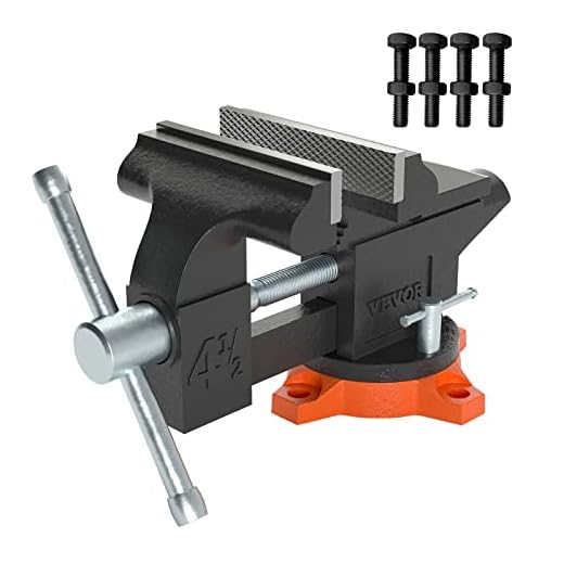 VEVOR Bench Vise, 4.5-inch Jaw Width 3.3-inch Jaw Opening, 240-Degree Swivel Locking Base Multipurpose Vise w/Anvil, Heavy Duty Cast Iron Workbench Vise w/Bolts & Nuts, for Drilling, Pipe Cutting