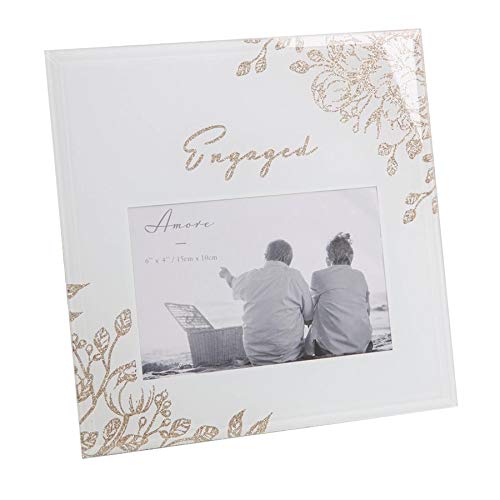 Image of Amore Engagement Grey Glass 6'x4' Photo Frame with Glitter/Wording - Engaged