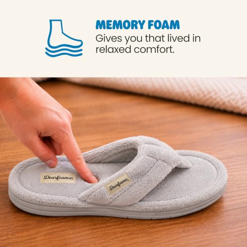 Image of Dearfoams Women's Melanie Thong Slide Memory Foam Terry Sandal Summer House Slippers