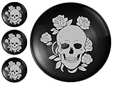 XIAOYU 4 Pack Halloween Skeleton Stainless Steel Dinner Plates, Skull Gothic Round Metal Plates, Unique Skull/Flower Pattern Design, Metal Dinner Dishes For Dinner, Party, Camping, Dishwasher Safe