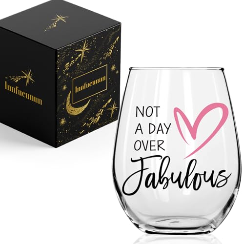 Innfueunun Not a Day Over Fabulous Wine Glasses Birthday Gifts Christmas Gifts for Women, Happy Birthday Gift for Her Bday, Mom, Sister, Best Friends Female Wife Girlfriend Coworkers