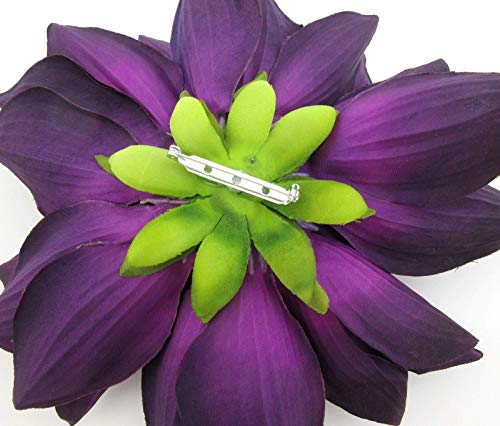 Large 7 Inch Deep Purple Dinner Plate Dahlia Silk Flower Brooch Pin #TOP2
