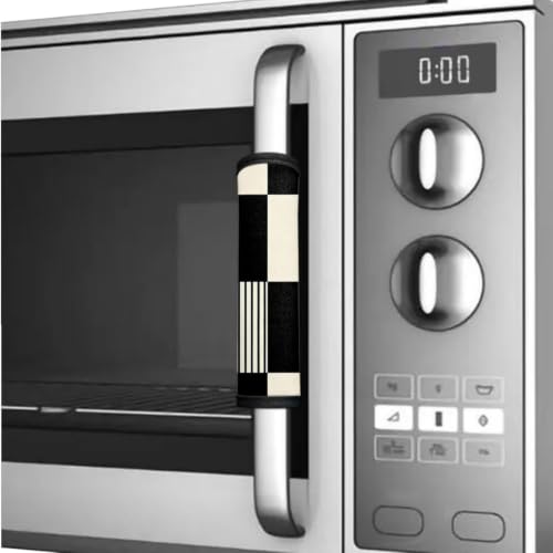 Image of Refrigerator Door Handle Covers Set of 6 Washable Kitchen Appliance Decor Handles Keep Clean Anti-Slip Fridge Accessories Home Decor, Black White Plaid