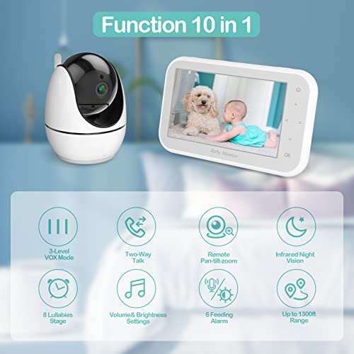 Just-Best Baby Monitor With Camera And Audio, 4.5" Remote Pan-Tilt-Zoom Video Baby Monitor, 720P Hd Baby Camera Monitor With Vox Mode, Night Vision & 8 Lullabies And 1000Ft Long Range #TOP1