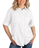 33,000ft Camisa de botones para mujer UPF50 Protección UV Camisa de secado rápido con botones Blusas transpirables para senderismo Ropa de safari para ocio, pesca, viajes, Blanco, S