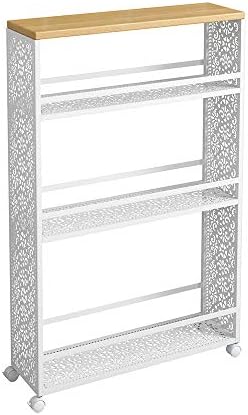 4 Tier Gap Storage Organizer Mobile Shelving Unit Slim Slide Out Storage Tower Rack with Wheels, White