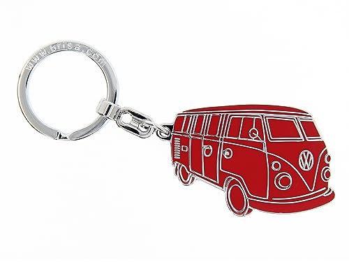BRISA VW Collection - Volkswagen Metal Keyring Keychain Accessory Keyholder in T1 Bus Design (Silhouette/Red)