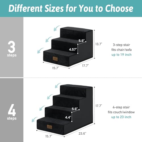 COZY KISS Dog Stairs for Small Dogs, 4 Tier Pet Stairs for Couch and Beds, 17.7" H Non-Slip Dog Steps for Old Cats, Puppy, Small Medium Dogs, 15.7x23.6x17.7 inch, Black by COZY KISS - Image 4