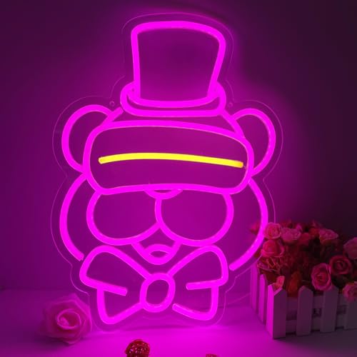 Image of GTOTd Purple Pink Bear Wall Art Lamp Led Neon Sign. Christmas Classroom Bedroom Decor Gift Merch Party Supplies for Sign Wall Decorative USB Powered Night Light Living Room Shop Bar
