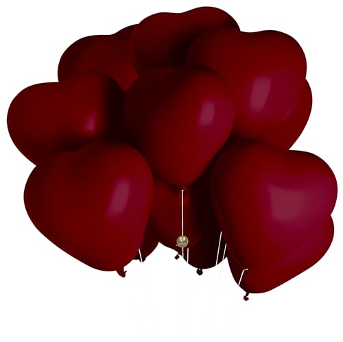 Image of AFTERLOON Biodegradable Balloons 24 pcs Ruby Red 12 Inch Heart Shaped, Natural Rubber Latex Plastic-Free Alternative Durable Thickened Extra Strong Helium Float, Propose Marriage Love Wedding