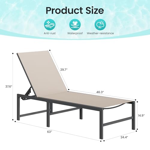 Image of Amopatio Outdoor Lounge Chairs Poolside Chaise Lounge for Patio | Weather Resistant Rust Free Frame Breathable Textilene 5-Position Adjustable Backrest 400 LBS Capacity