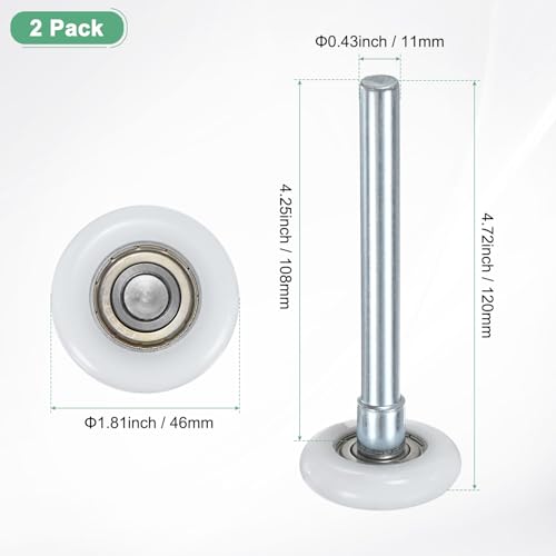 M METERXITY 2er-Pack Nylon Garagentorrollen 1.8/46mm Leise Garagentorräder 4.3/108mm Stiel Hohe Belastung 6200zz 8 Kugeln Abgedichtetes Präzisionslager Für Garagentore [Weiß]