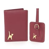 Catwalk Collection Handbags - Funda Pasaporte y Etiqueta Maleta Mujer en Cuero - Set Regalo de Viaje - Portapasaporte + Tag Equipaje a Juego - Rojo