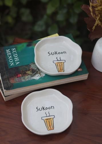 Image of WEAVING HOMES Sukoon - Handmade Dessert Plate Luxurious Premium Ceramic Plates, Handmade Kitchenware Dinnerware Pasta Serving Plates- Set of 1