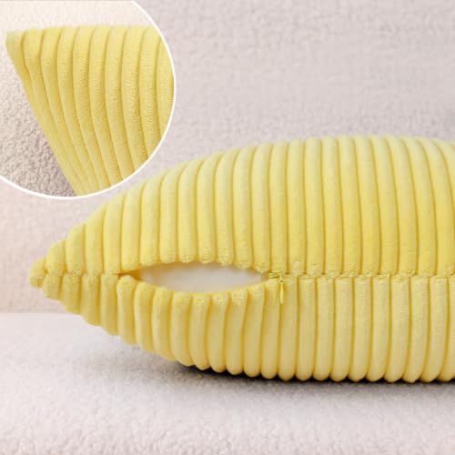 Image of Mecatny Corduroy Decorative Throw Pillow Covers 26x26 Set of 2 for Sofa Living Room, Soft Neutral Boho Couch Pillow Covers for Home Decor, Sundress Yellow