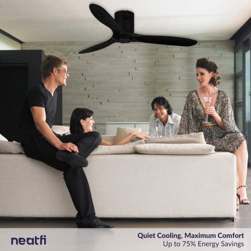 Neatfi Nordic Simple 52" Flush Mount Ceiling Fan With 3 Solid Wood Blades, 6-Speed Remote, Quiet Dc Motor (Black) #TOP2