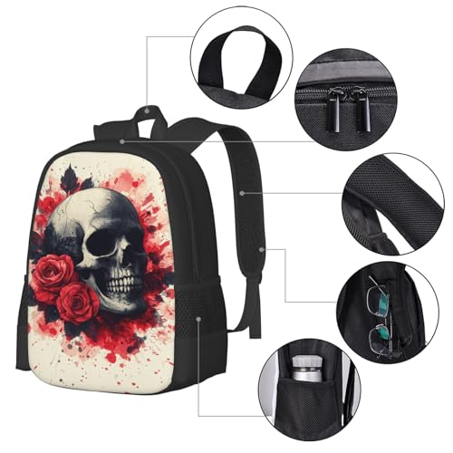 Image of Floral Skull Print Backpack For Men Women Lightweight Daypack For Daily Commutes Business Travel Hiking